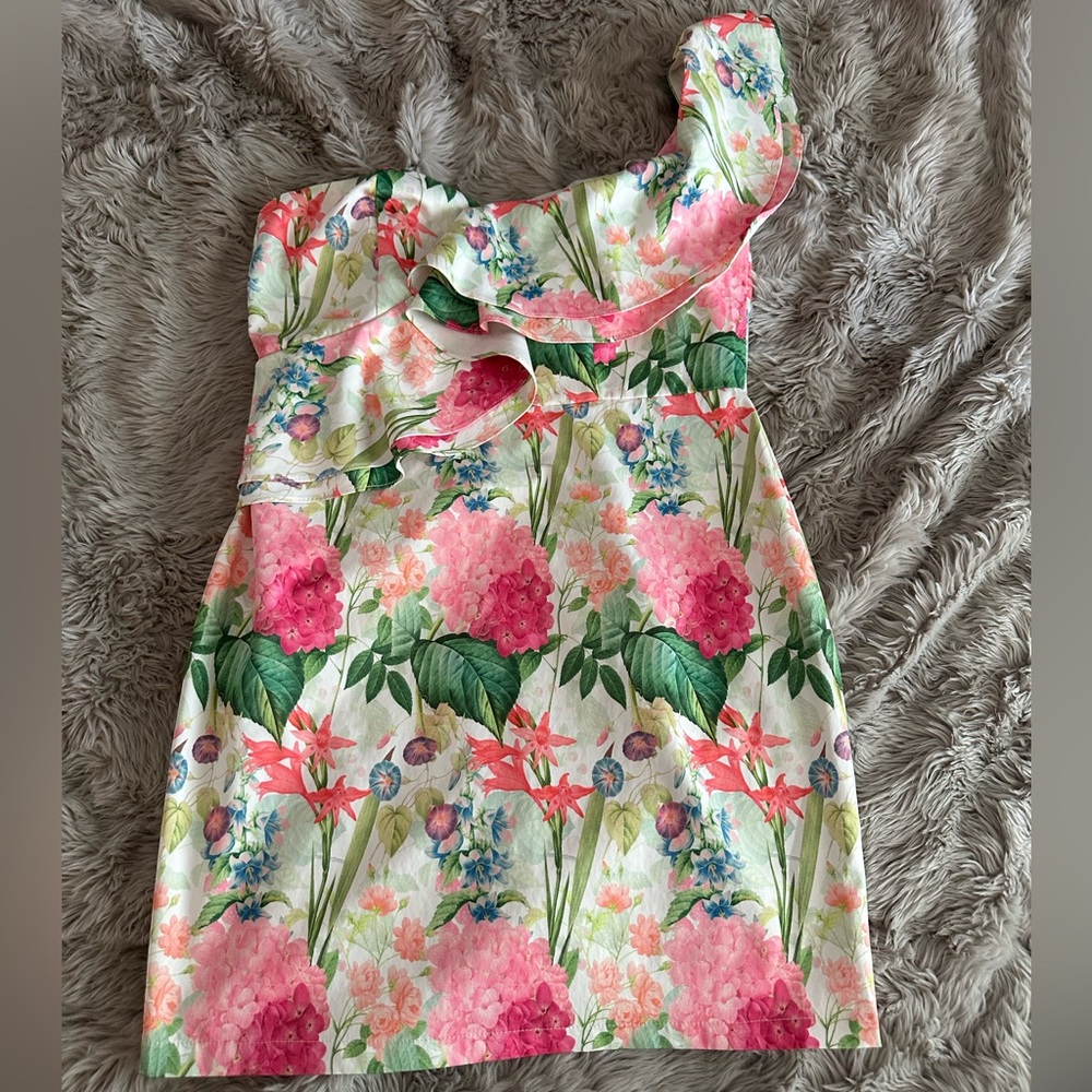 one shoulder floral dress